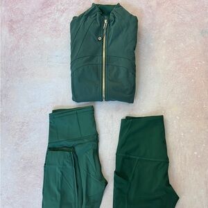 Lululemon Everglade Green 3-Set Define Jacket Tight Leggings Align Short 4 Small